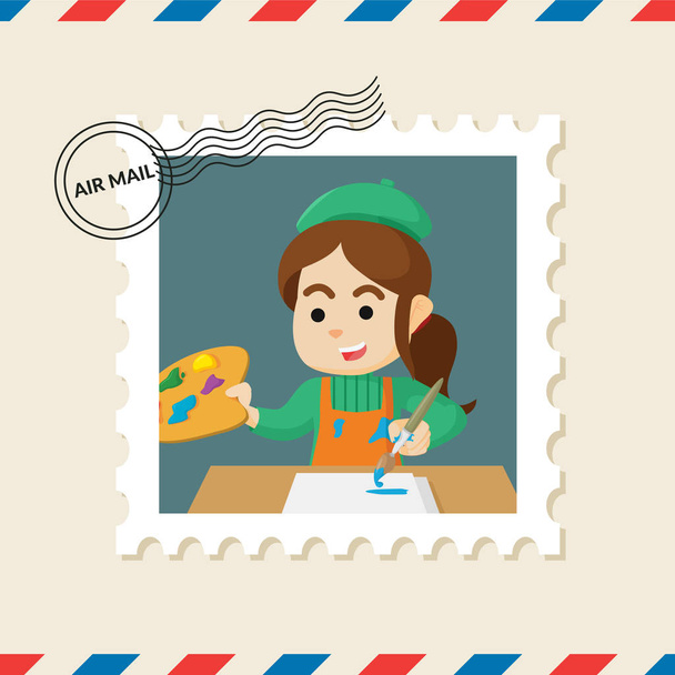 Καλλιτέχνης γραμματόσημο στον φάκελο αλληλογραφίας αέρα - Διάνυσμα, εικόνα
