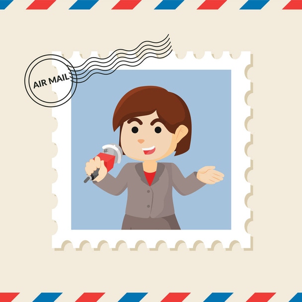 Почтовая марка репортера на конверте авиапочты
 - Вектор,изображение