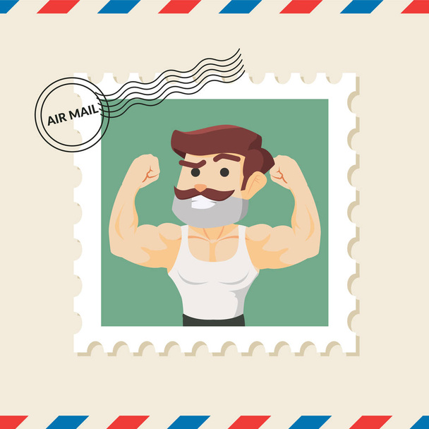 Bodybuilder postzegel op lucht mail envelop - Vector, afbeelding