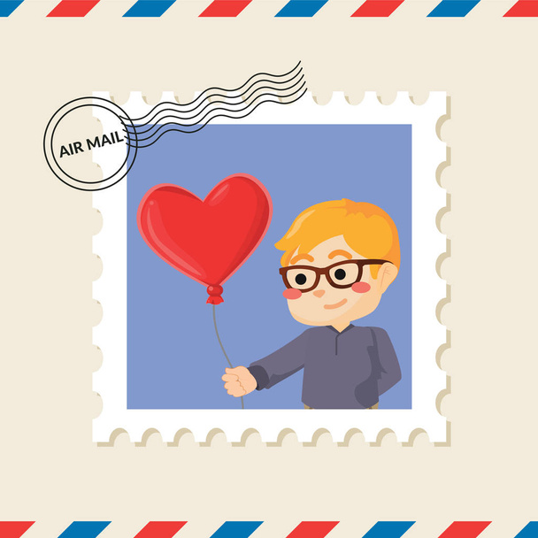Chico carta de amor sello postal en sobre de correo aéreo
 - Vector, Imagen