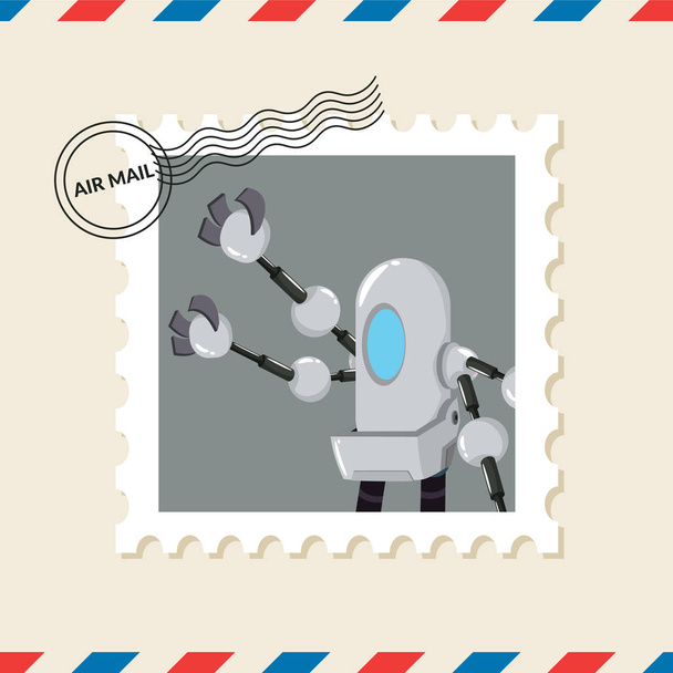 Sello postal mecánico robot en sobre de correo aéreo
 - Vector, imagen