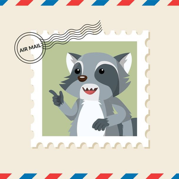 Sello postal de mapache en sobre de correo aéreo
 - Vector, Imagen