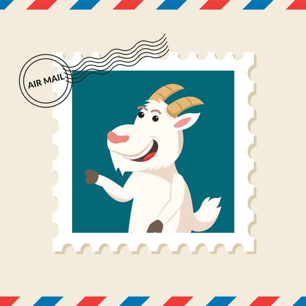 Goat postage stamp on air mail envelope - Vector, Image