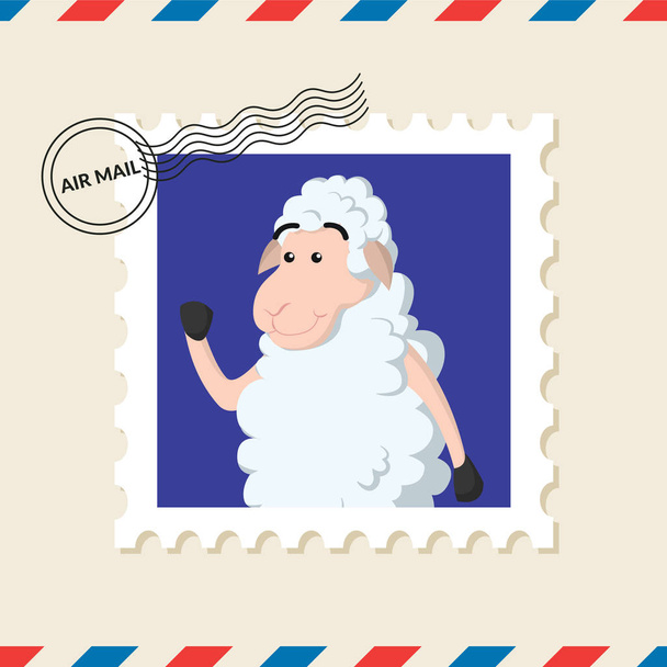 Sello postal de oveja en sobre de correo aéreo
 - Vector, Imagen