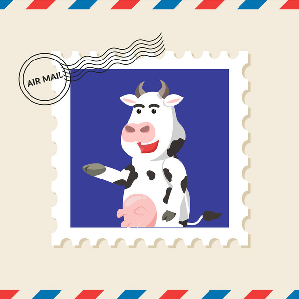 Cow postage stamp on air mail envelope - Vector, Image