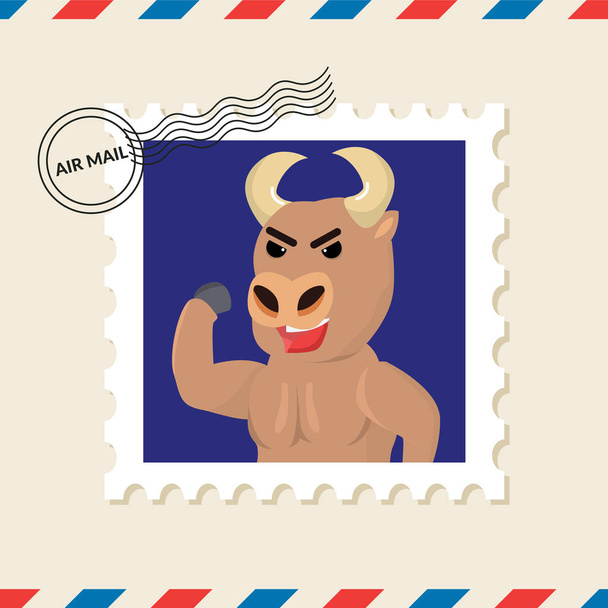 Bull postage stamp on air mail envelope - Vector, Image