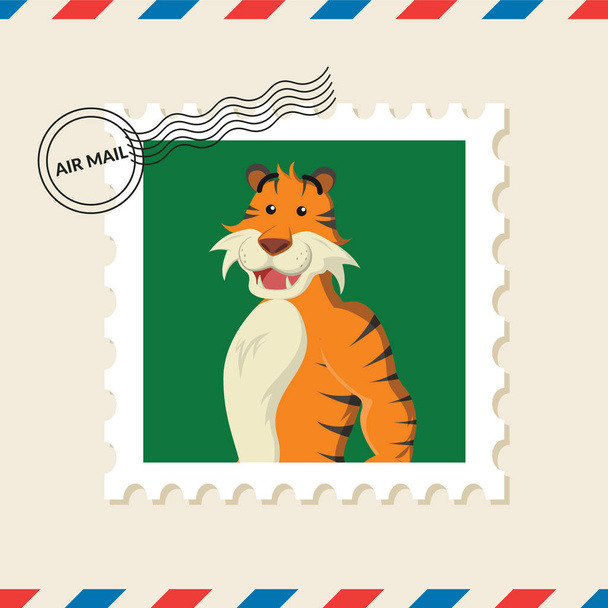 Τίγρη γραμματόσημο στον φάκελο αλληλογραφίας αέρα - Διάνυσμα, εικόνα