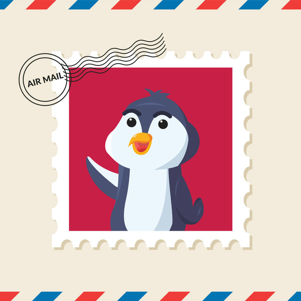 Poštovní známka na letecké poštovní obálce tučňák - Vektor, obrázek