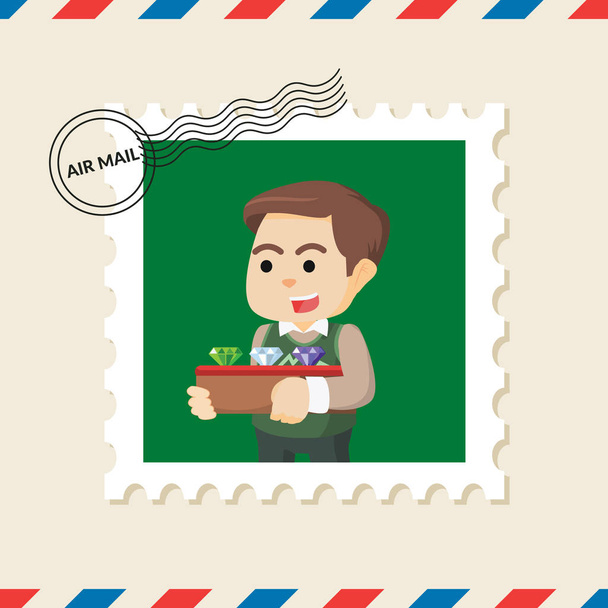 Jewerly man postage stamp on air mail envelope - Vector, Image