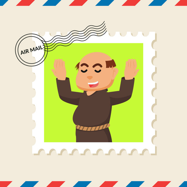 Vet monnik postzegel op lucht mail envelop - Vector, afbeelding