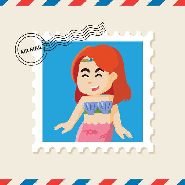 Sereia selo postal no envelope de correio aéreo
 - Vetor, Imagem
