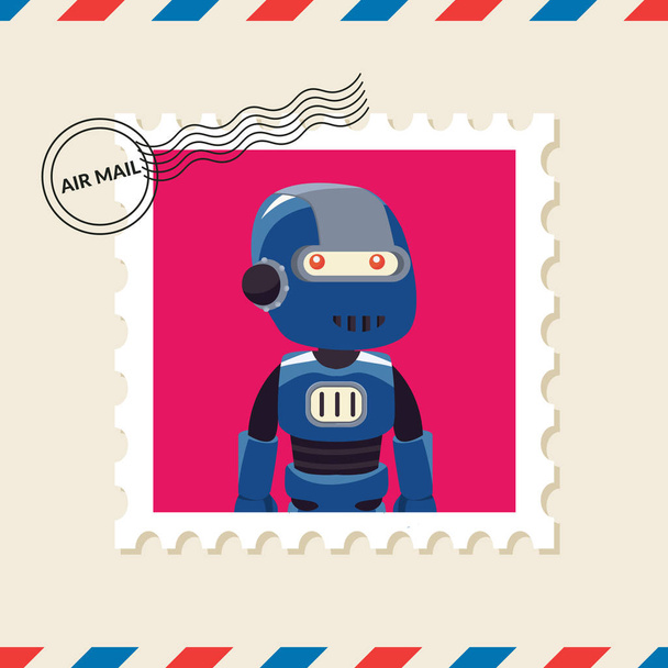 Modrý robot poštovní známka na letecké poštovní obálky - Vektor, obrázek