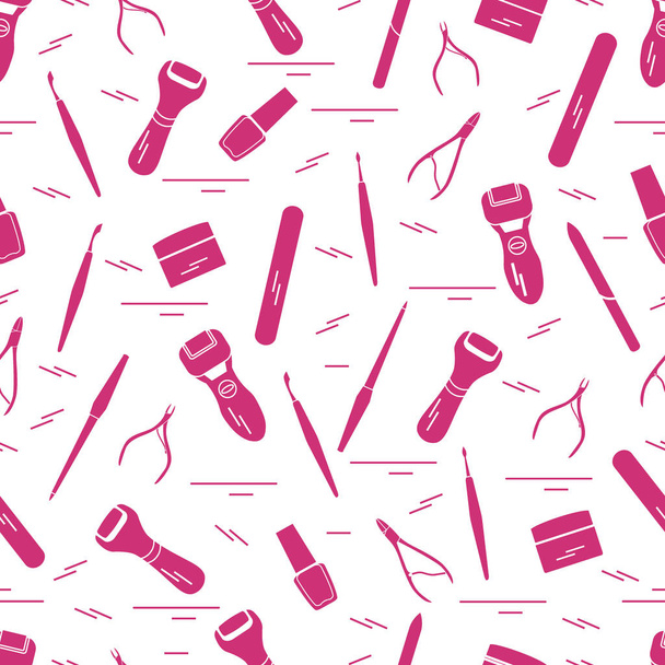 Seamless pattern with variety tools for manicure and pedicure. P - Vetor, Imagem