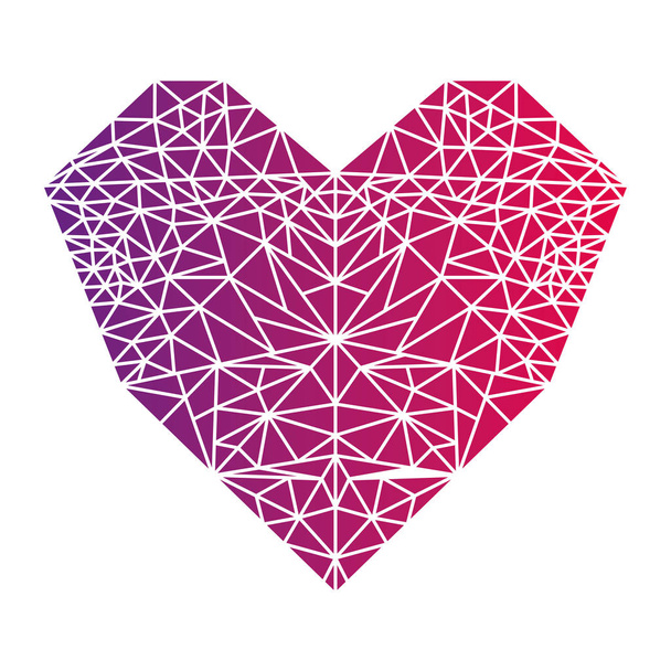 Vektor, neon piros és ultra violet színátmenet szív Valentin nap elszigetelt fehér background alacsony poly háromszög stílusban. Vektoros illusztráció - Vektor, kép