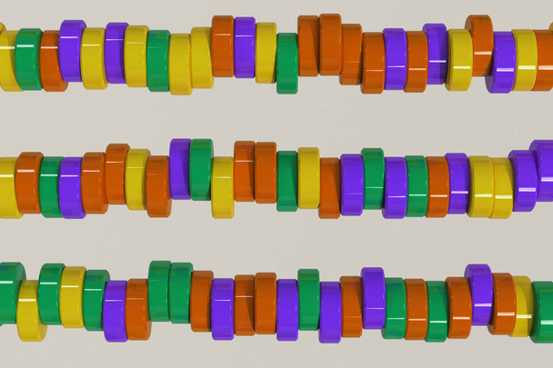 Pattern of yellow, violet and green cylinder tablets on white ba - Photo, Image
