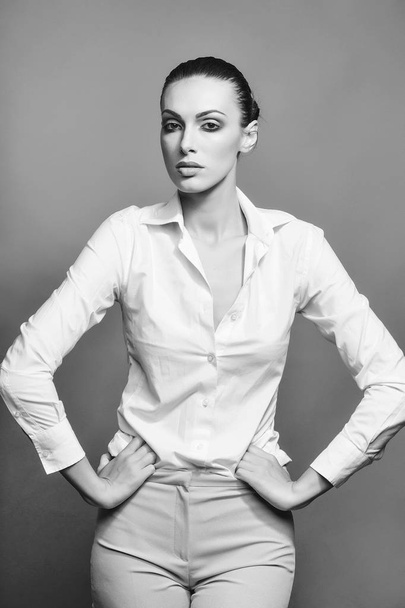 pretty stylish woman in white shirt - Фото, изображение
