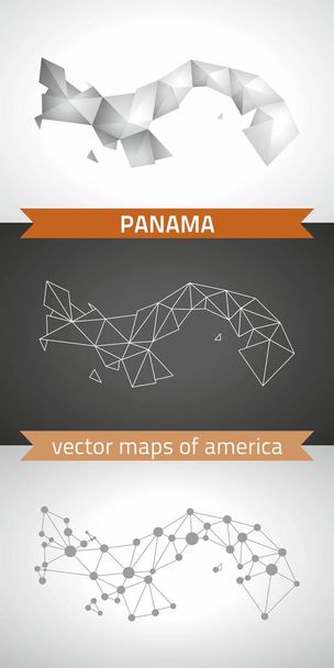 Panama set of grey and silver mosaic 3d polygonal maps. Graphic vector triangle geometry outline shadow perspective maps - Vector, Image