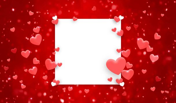 Red hearts shape of a Valentine's day background with cut white paper - Photo, Image