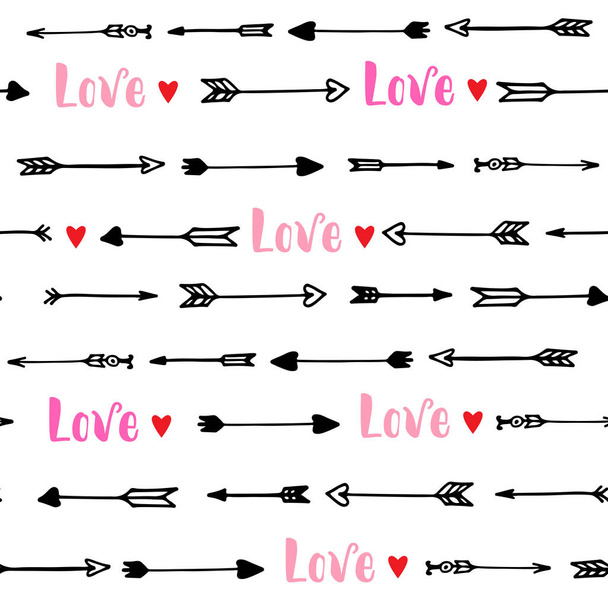 バレンタインの日のための心と矢印の付いたシームレス パターン。ベクトル図. - ベクター画像