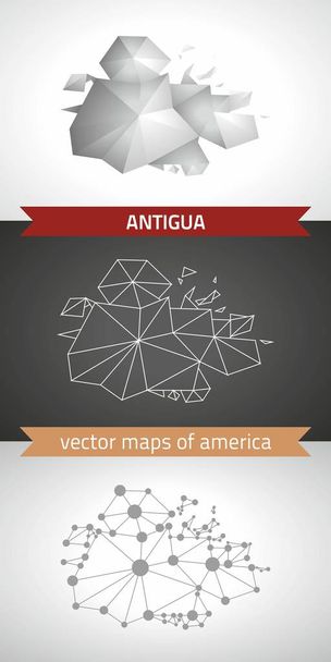 Antigua set of grey and silver mosaic 3d polygonal maps. Graphic vector triangle geometry outline shadow perspective maps - Vector, Imagen
