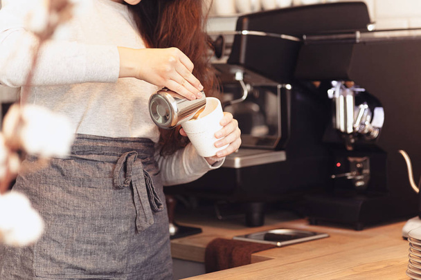 Barista, cafe, making coffee, preparation and service concept - Foto, Imagem