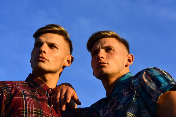 young handsome twins with serious face - Фото, зображення