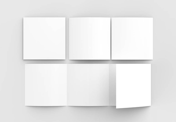 Square four folded - 4-Fold - brochure mock-up isolated on soft  - Foto, Bild