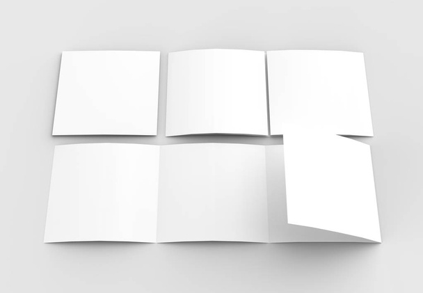 Square four folded - 4-Fold - brochure mock-up isolated on soft  - Foto, Bild
