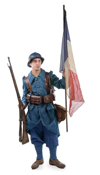 französischer Soldat 1914 1918 isoliert auf weißem Hintergrund - Foto, Bild