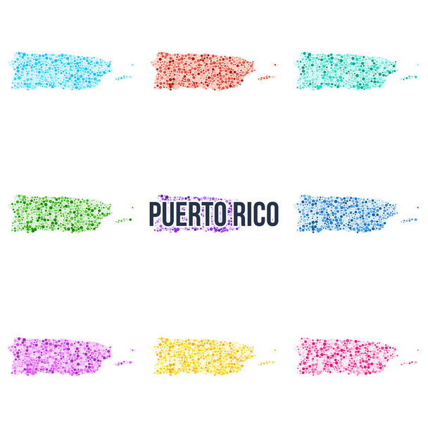 Vektor tečkovaný Barevná mapa Portorika. Sada různých barevných řešení - Vektor, obrázek