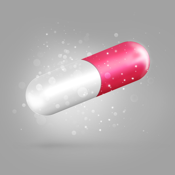 Pill with shining glitter around. Effective cure concept - Foto, imagen
