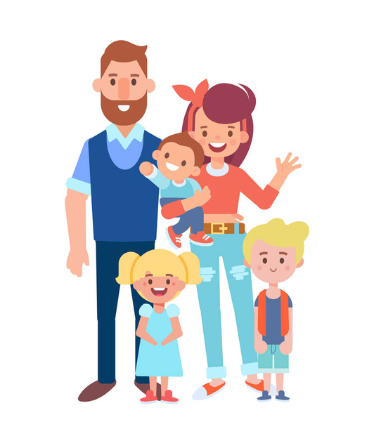 Parents with children. Cartoon style, flat vector illustration. - Vector, Image