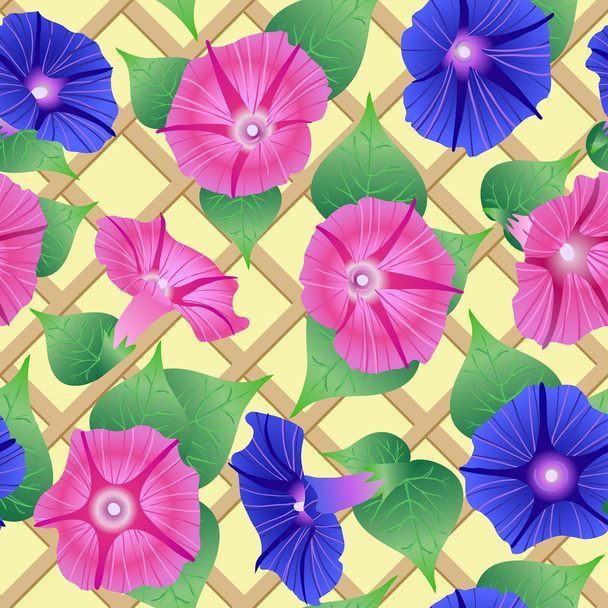 Seamless pattern with pink and violet flowers (petunias) - Вектор, зображення