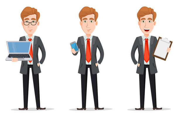 Set with handsome businessman in suit - Vector, Image
