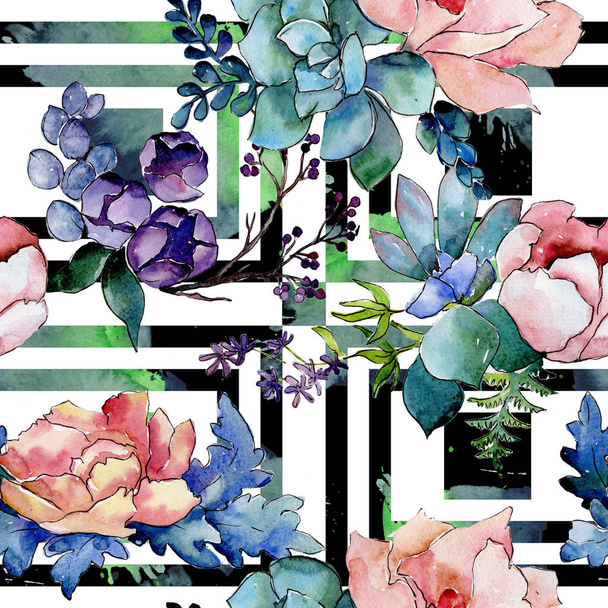 Bouquet motif de fleurs dans un style aquarelle
. - Photo, image