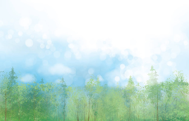 Зелений ліс під блискучим яскраво-синім фоном неба, Векторні ілюстрації
 - Вектор, зображення