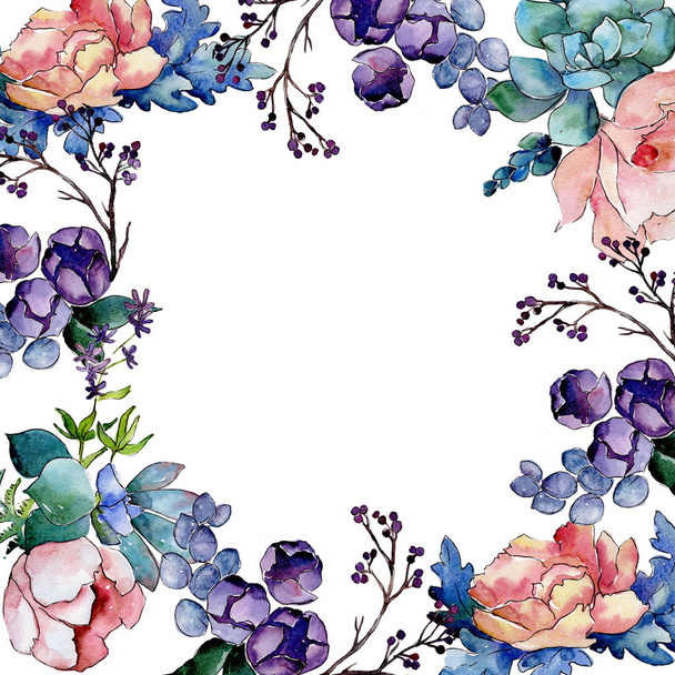 Bouquet flower frame in a watercolor style. - 写真・画像