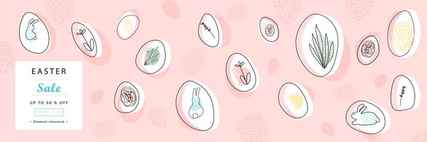 Creativo inusual artístico único dibujado a mano encabezado huevos de Pascua patrón de fondo de moda para publicidad, redes sociales, diseño web, etc.. Ilustración vectorial
 - Vector, Imagen