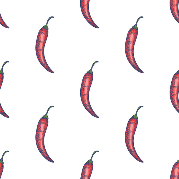 Hand Drawn Chili Pepper Seamless Pattern Background. Vector - Vector, Imagen