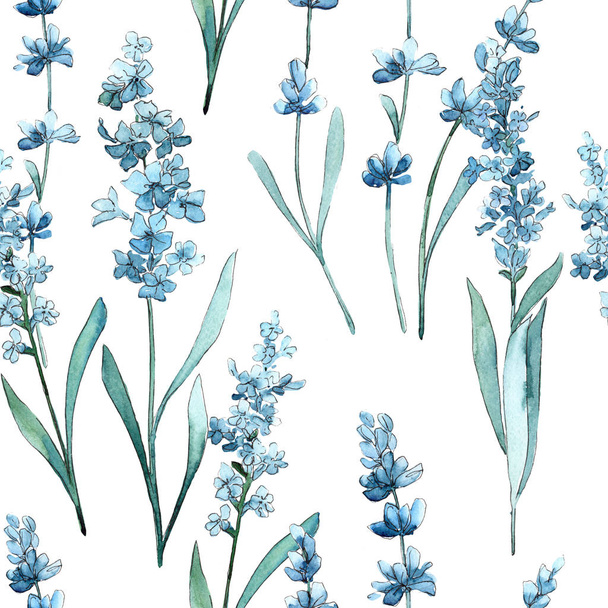 Wildflower lavender flower pattern in a watercolor style. - Foto, afbeelding