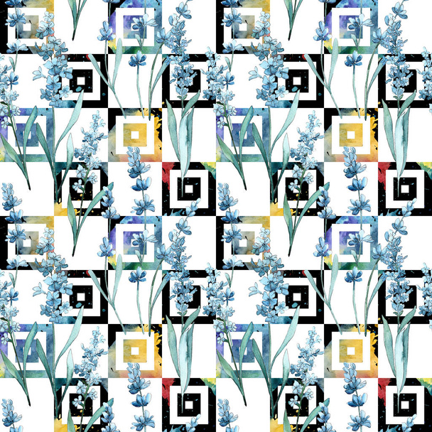 水彩画のワイルドフラワー ラベンダーの花のパターン. - 写真・画像