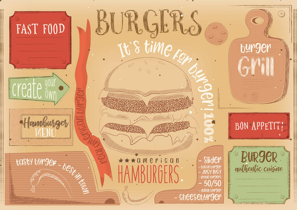 Hamburger Placemat op Kraft papier - Vector, afbeelding