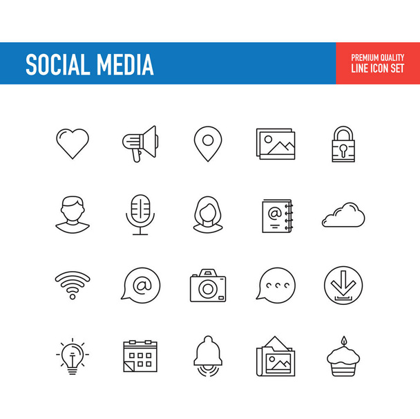 Social Media Line Icons, vector illustration - Διάνυσμα, εικόνα