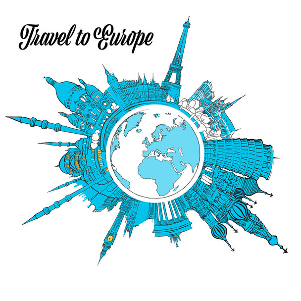 Ταξίδια Ευρώπη Αξιοθέατα στον κόσμο - Διάνυσμα, εικόνα