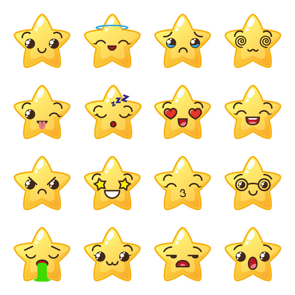 Star emoji. Cute emoticons. Face icon. Kawaii - Wektor, obraz