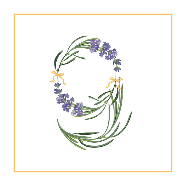 Digit 9 monogram. Retro sign alphabet with lavender flower initial - Vector, Image