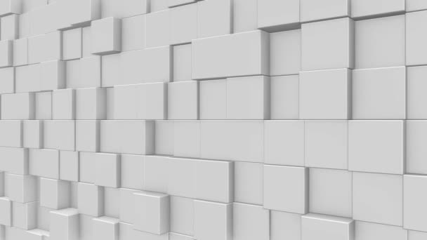 abstrakte dynamische White Cube Blöcke Wand mit zufälliger Bewegung. realistische Plastik-Textur. 3D-Darstellung. - Filmmaterial, Video