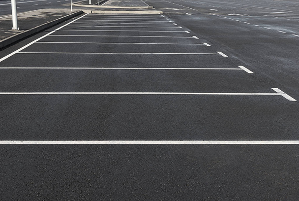 Empty parking lot outdoor with white marking lines - Photo, Image