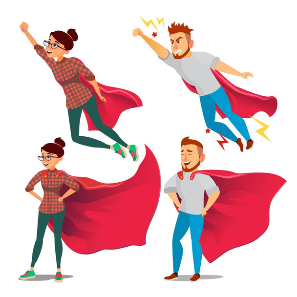 Super Businesswoman Character Vector. Achievement Victory Concept. Successful Superhero Business Person. Waving Red Cape. Isolated Flat Cartoon Illustration - Vector, Image