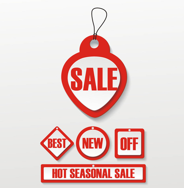 Hot deal red 3d realistic paper sale tags isolated on white - Vector, Image